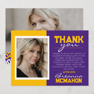 Purple & Gold Graduation 2 Carte de remerciements