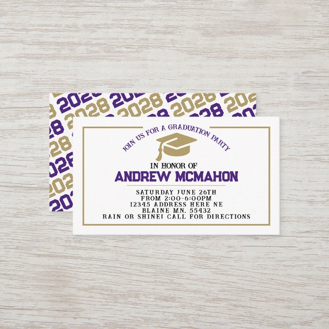 Purple Gold Graduation Invitation Faire-part Insér (Purple, White & Bronze Gold Mini Graduation Invites for Friends, Team Mates or as Inserts!)
