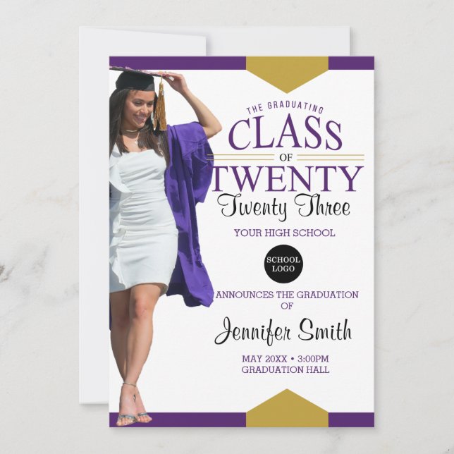 Purple Gold Graduation Photo Invitation (Devant)