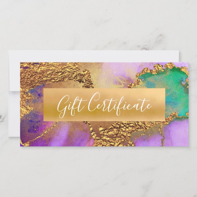 Purple Gold Green Aqua Watercolor Certificat cadea (Devant)