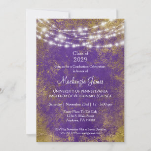 Purple Gold Lights Graduation Party Invitation