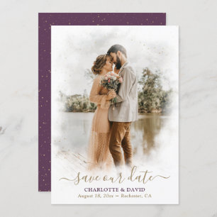Purple Gold Mariage Photo Enregistrer notre carte