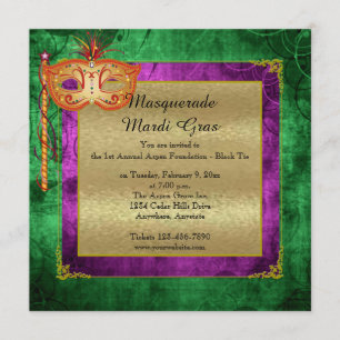 Purple Gold Masquerade Mardi Gras Ball Invitation