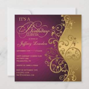Purple & Gold n'importe quel âge Invitation de fêt