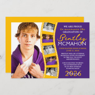 Purple & Gold Photo Filmstrip Grad Faire-part