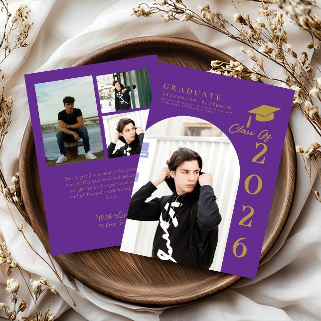 Purple & Gold Photo Graduation announcement (Créateur téléchargé)