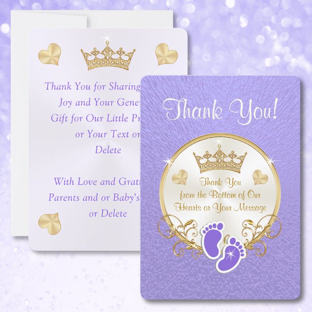 Purple Gold Princess Baby shower Merci Cartes (Créateur téléchargé)