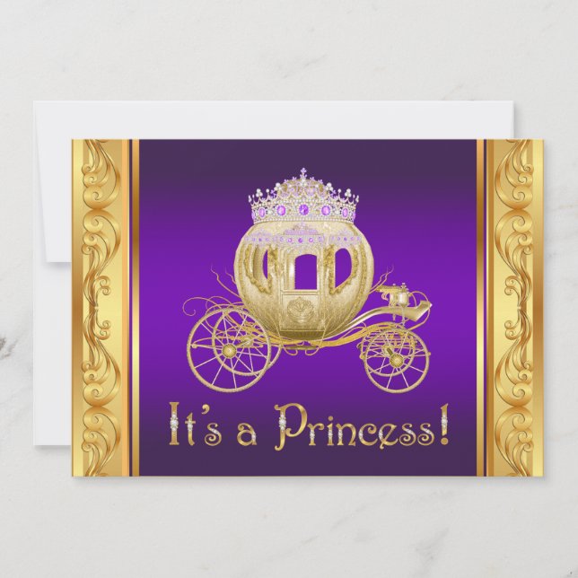 Purple Gold Princess Girl Baby Shower Invitations (Devant)