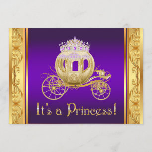 Purple Gold Princess Girl Baby Shower Invitations