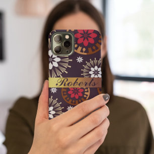 Purple Gold Red Retro Motif Ajouter un nom coque i