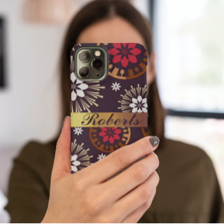 Purple Gold Red Retro Motif Ajouter un nom coque i