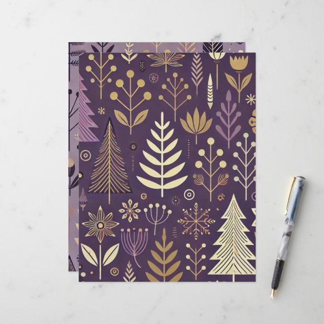 Purple & Gold Scandinavian Nature Scrapbook (Devant/Arrière en situation)