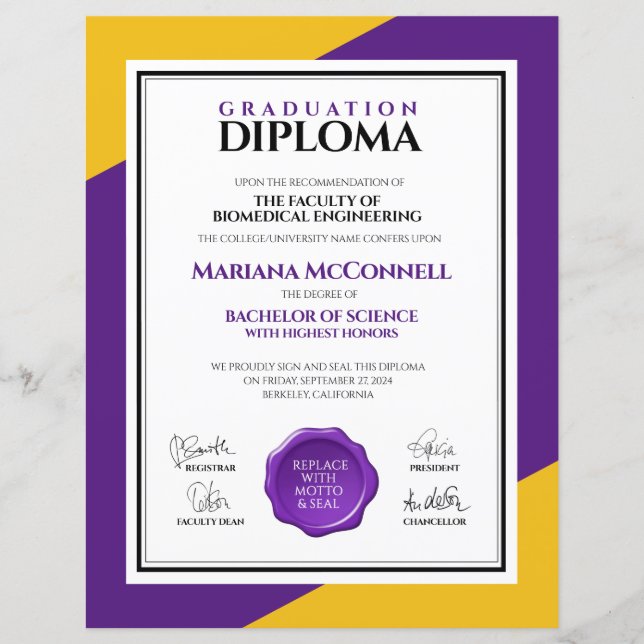 Purple Gold School College Diplôme universitaire (Devant)