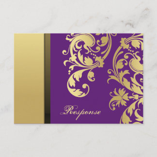 Purple & Gold Shimmer Floral Mariage Réponse RSVP