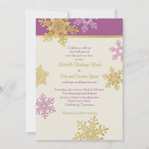 Purple Gold Snowflake hiver mariage Invitation
