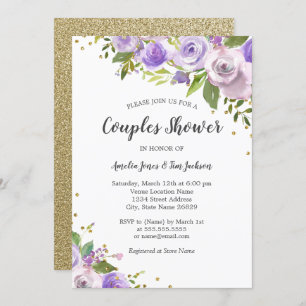Purple Gold Sparkle Floral Couples Invitation de d