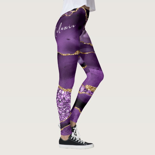 Purple Gold Sparkly Leggings Custom Name Text (Droite)