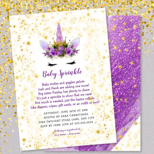 Purple Gold Unicorn Baby Sprinkle Invitation (Créateur téléchargé)