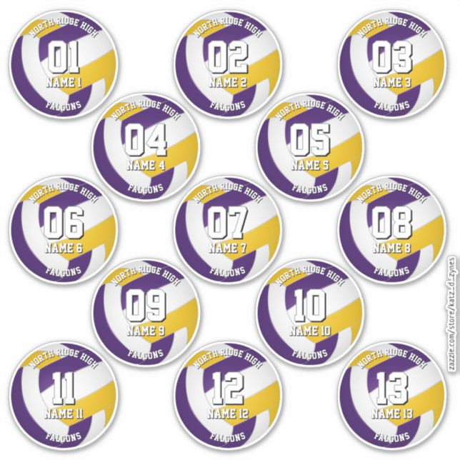 purple gold volleyball team stickers 13 athletes (Devant)