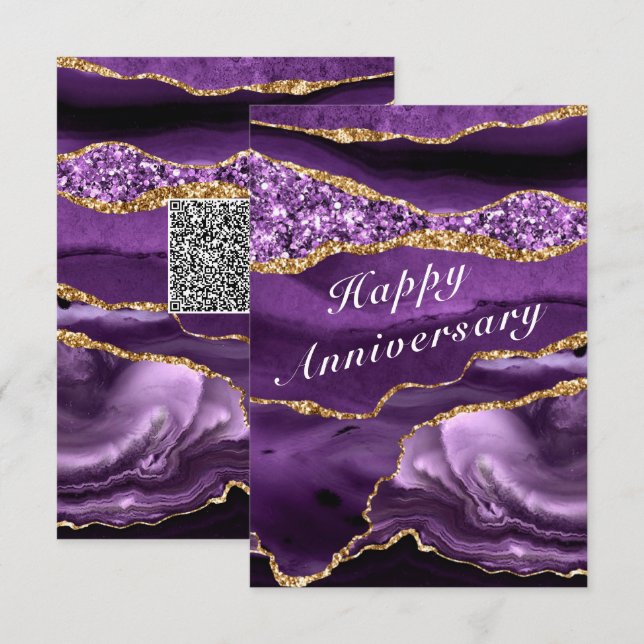 Purple Gold Votre Code QR Souhaite Carte Anniversa (Devant / Derrière)