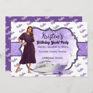 Purple Gold Yacht Party Anniversaire Invitation