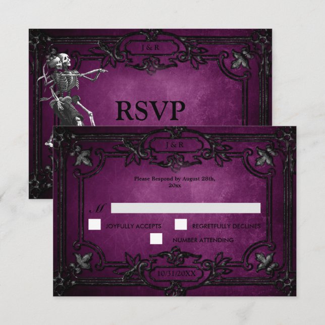 Purple Gothic Halloween Wedding RSVP Card (Devant / Derrière)