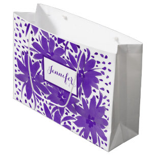 Purple Grand Sac Cadeau Floral Personnalisé Design