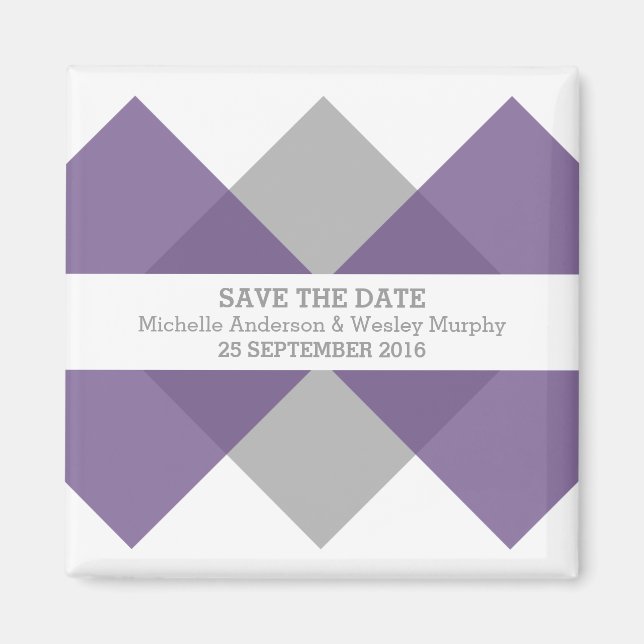 Purple Gray Geometric Triad Save the Date Magnet (Devant)