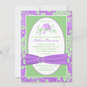 Purple Green Blanc Floral Sip et voir Invitation 2