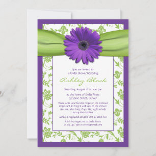 Purple Green Daisy Damask Bridal Douche Invitation