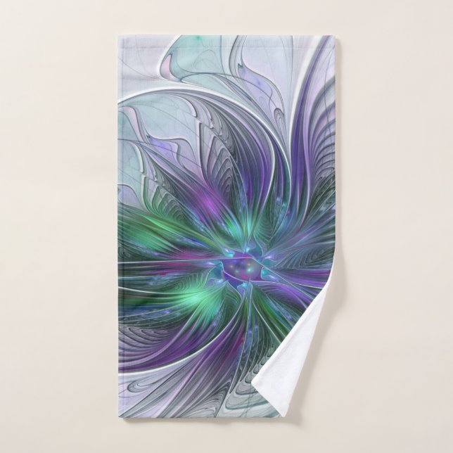 Purple Green Flower Modern Abstract Art Fractal (Serviette à main)