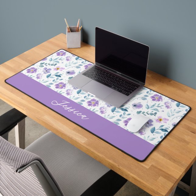 Purple Green Watercolor Wildflower Monogram Name (Bureau 2)