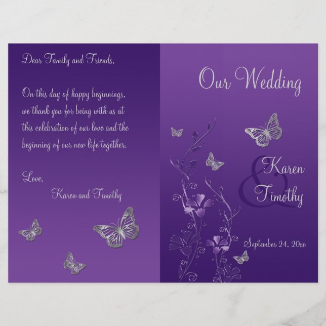 Purple Grey Butterfly Floral Wedding Program (Devant)