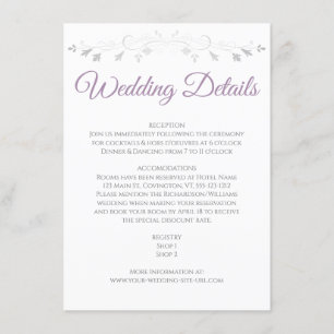 Purple Grey Elegant Wedding Details Carte de boîti