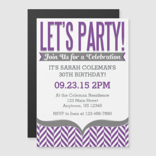 Purple Grey Moderne Magnétique Invitations d'anniv