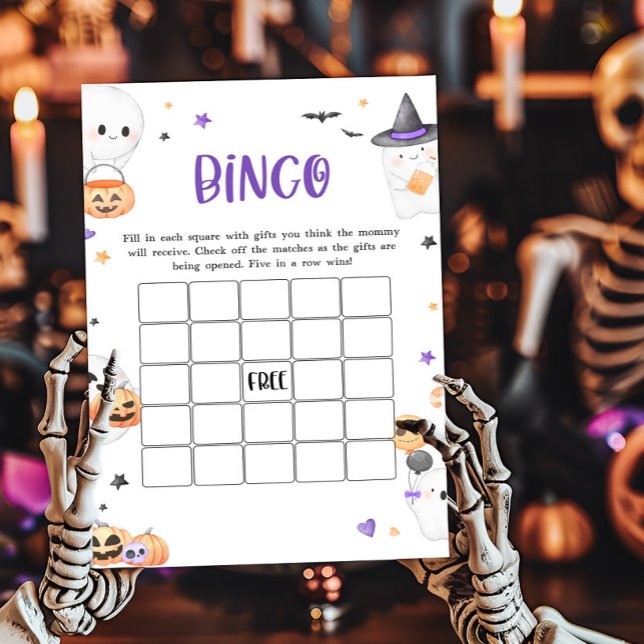 Purple Halloween Petit Baby shower Boite Jeu de Bi (Baby is Brewing Baby Shower Bingo Game)