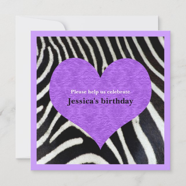 Purple Heart avec Zebra Impression Invitation (Devant)