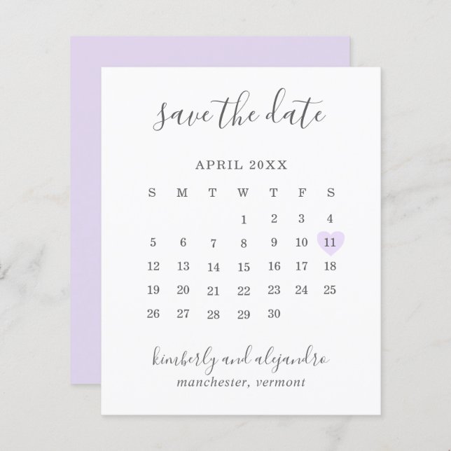Purple Heart Calender Budget Mariage Enregistrer l (Devant / Derrière)
