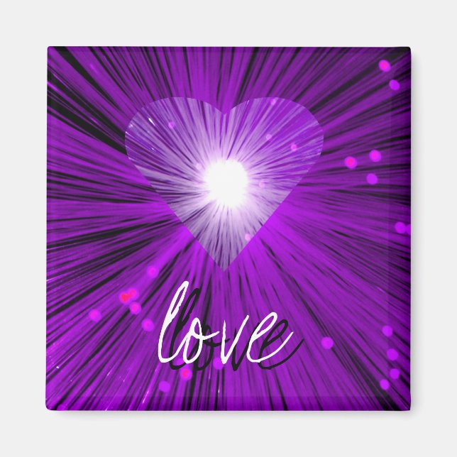 Purple Heart 'love' square fridge magnet (Devant)