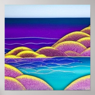 Purple Hills by the Ocean Poster