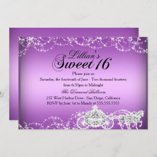Purple Horse Carriage Princess Sweet 16 Invitation