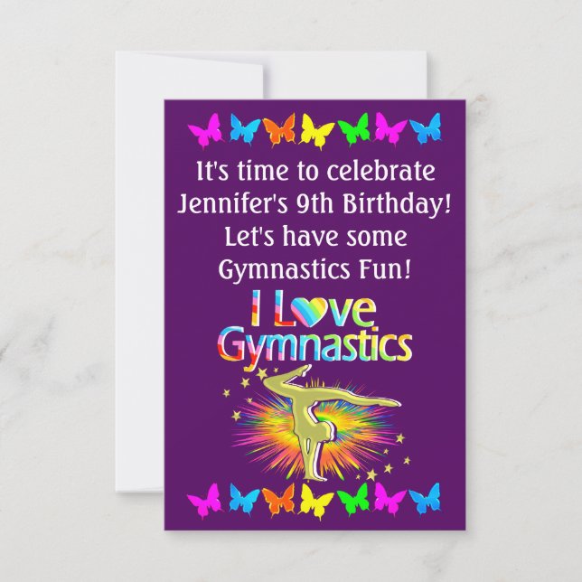 PURPLE I ADORE GYMNASTICS INVITATION (Devant)