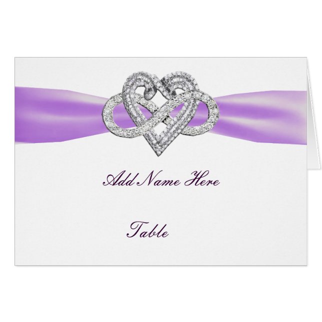 Purple Infinity Heart Mariage Table Place Card (Devant Horizontal)