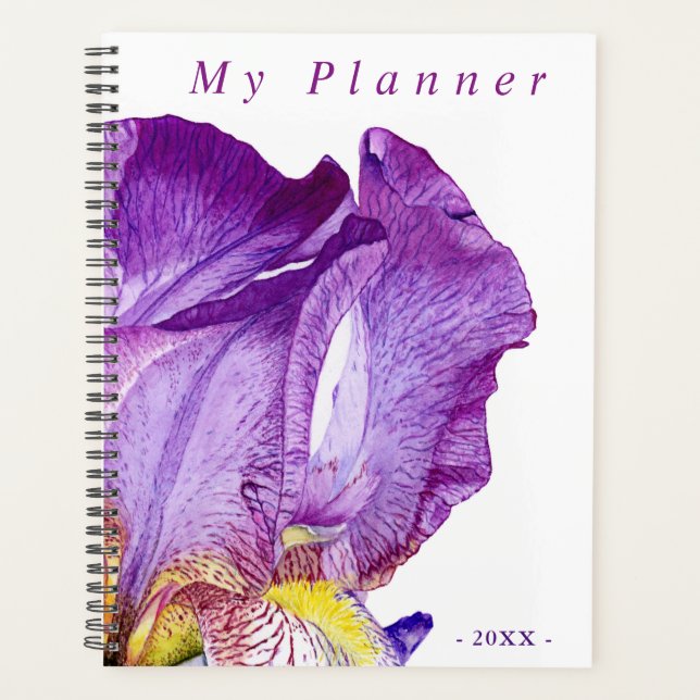 Purple Iris Elégant Aquarelle Floral Art Planner (Devant)