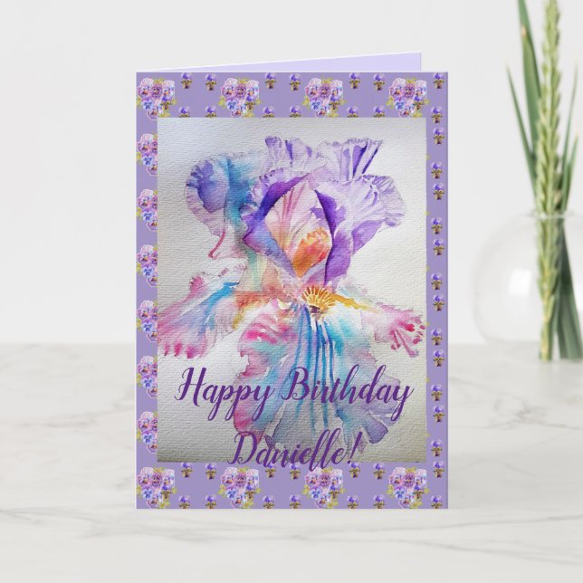 Purple Iris fleurie Nom Carte Anniversaire (Devant)