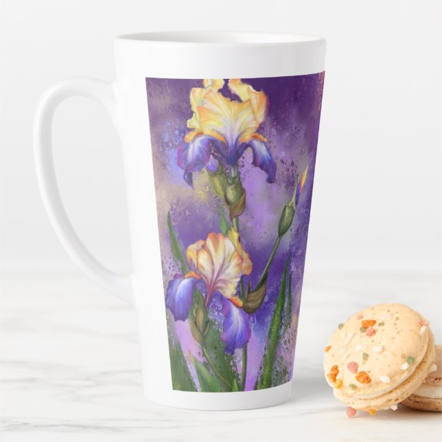 Purple Iris Fleurs Latte Mug Irises Peinture (En situation)