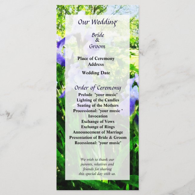 Purple Irises dans le programme de mariage des ban (Devant)