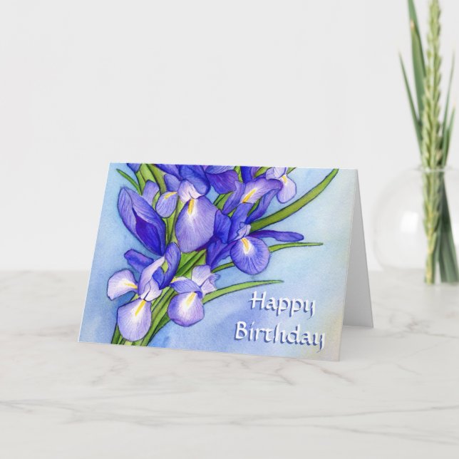 Purple Irises Joyeuses Cartes De Voeux D'Art Anniv (Devant)
