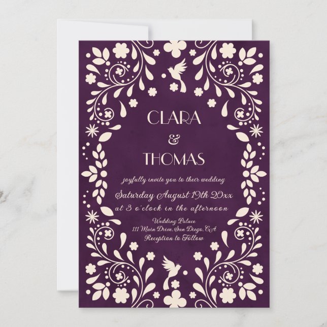 Purple Ivory Mexican Wedding Photo Invitation (Devant)