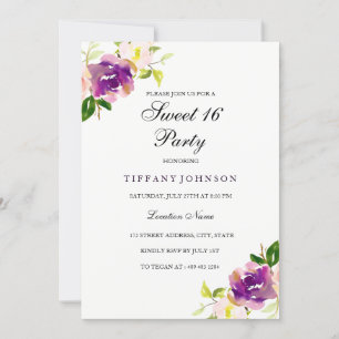 Purple Jaune Floral Sweet 16 Party Invitation
